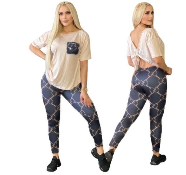 Женщины без спинки сексуальные сета летние с коротким рукавом Tee Tee Tops+брюки с двумя кусочками.