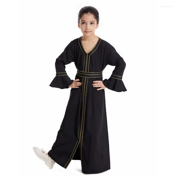 Etnik Giyim Siyah Abaya Çocuklar İçin Kızlar Türkiye Müslüman Elbise İslam Suudi Arabistan Eid Robe Gowns Çocuk Kimono Kaftan Ramazan