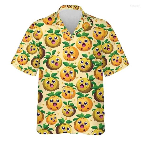 Camisas casuais masculinas impressam o abacaxi da melancia camisa havaiana masculino Tropical Fruit Pattern Summer Aloha Button Down Blouse de manga curta