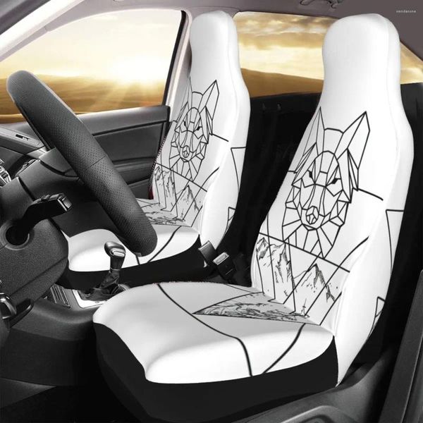 Araba koltuğu Geometrik Kurt Kapağı Özel Baskı Evrensel Ön Koruyucu Aksesuarlar Yastık Seti
