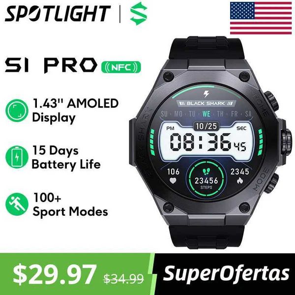 AJGN WOLSWATHES Premiere mondiale Versione globale Versione Black Shark S1 Pro Smart Watch 1.43 AMOLED Wireless Ricarica di 15 giorni Batteria Life NFC Chat GPT 240423