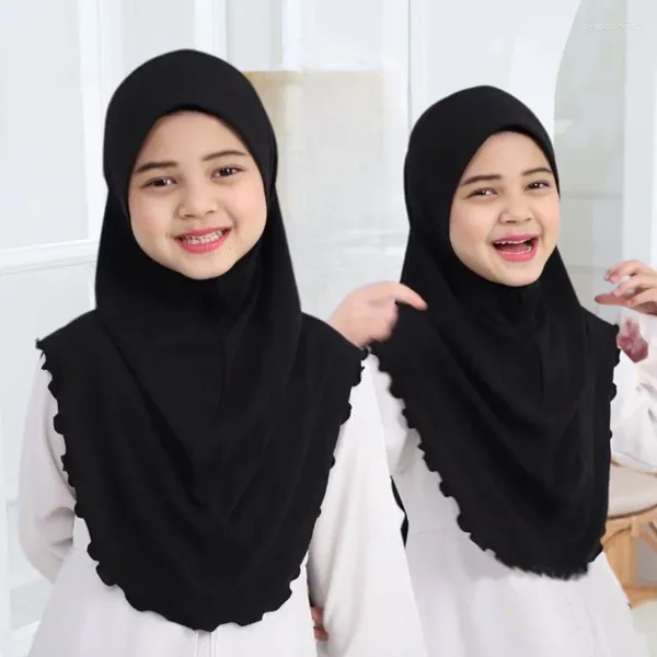 Roupas étnicas H120A Big Girls Plain Hijab Hats Muslim Sconhe Islâmico lenço da cabeça Amira puxa na cabeça linda 10 anos menina