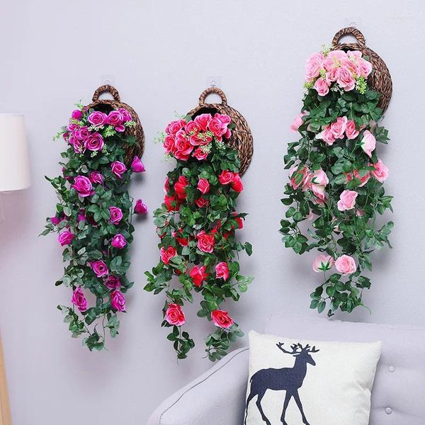 Fiori decorativi di seta artificiale fiore di rosa edera pianta di plastica finta appesa ghirlanda matrimoniale decorazione murale decorazione foglia