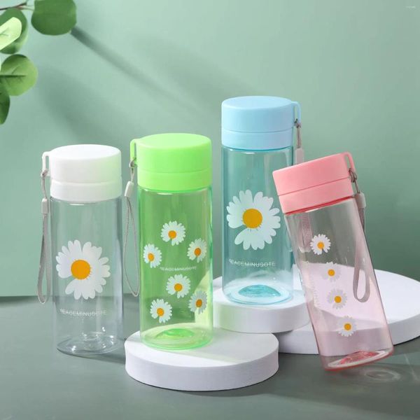 Garrafas de água coloridas copo de plástico transparente com corda menina fosca kawaii bebe garrafa de chá de suco de suco