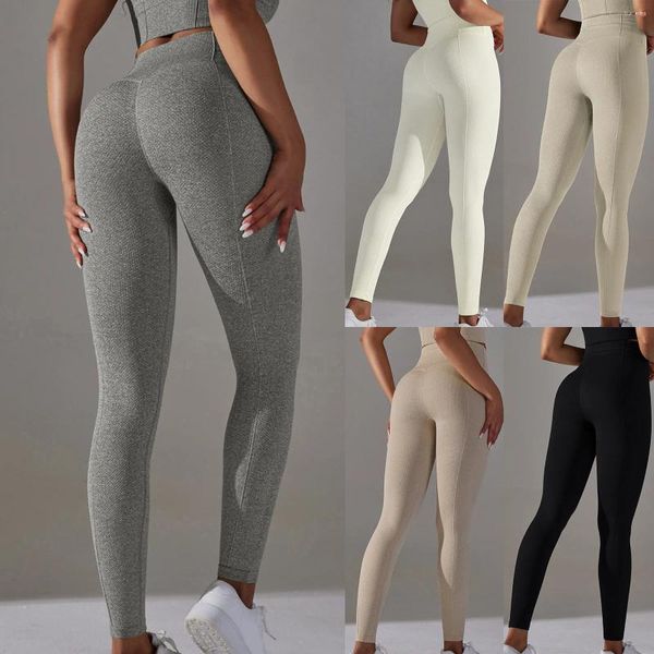 Aktive Hosen hohe Taille Frauen Yoga dehnbarer Bauch Heben Sie Hüfte Leggings Anti-Sweat-Fitnesshosen Feste Farbe Sport Strumpfhosen Leggins