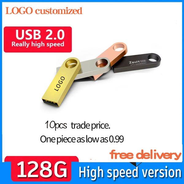 Azionamenti 10pcs/lotto USB 2.0 Flash Drives 64 GB Memory Stick 8GB 4GB Pendrive 16 GB Metal U Disco Drive Drive da 32 GB INCONTRO DEL LOGO GRATUITO Stick