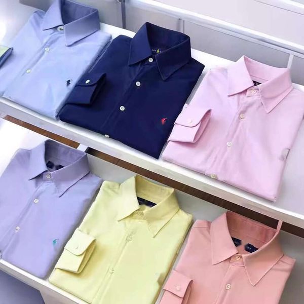 Ralp Laurens Polo-Hemd Designer Bluse Rl Luxury Fashion Herren Casual Shirts reines Baumwoll-Hemd mit langem Ärmel Herren Sticked Revers T-Shirt