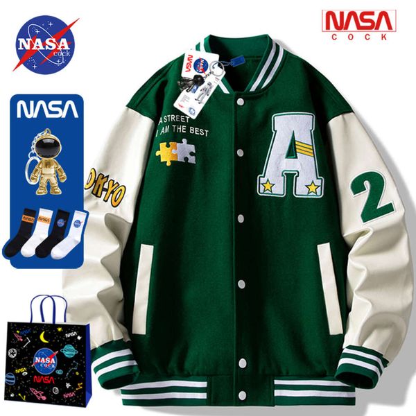 Jersey de beisebol da NASA para homens e mulheres no outono e inverno 2022, nova marca moderna de mangas PU soltas, jaqueta espessada, jaqueta de casal JL