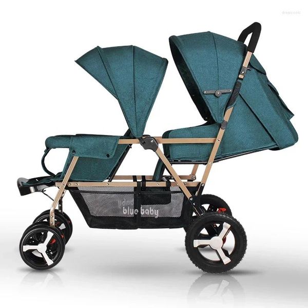 Kissen Twin Baby Kinderwagen leichte faltbare Sits und legt Kinderwagen -Doppelsitze Pushchair -Kutsche Easy Control Classic Style Style