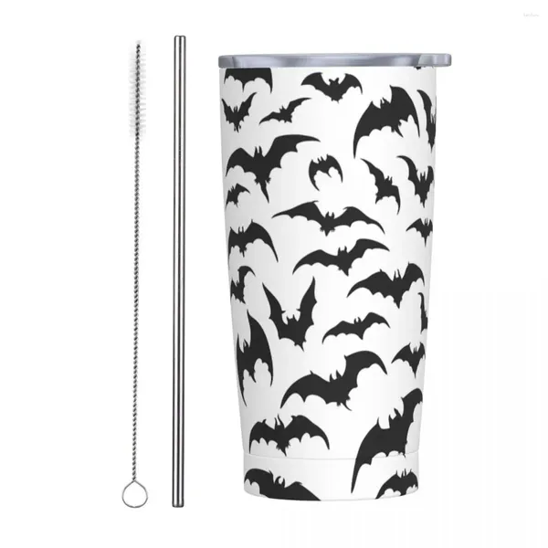 Tumblers Halloween Black Bat aço inoxidável Conecgueiro térmico de aço com palhas e canecas de carro grande com tampa