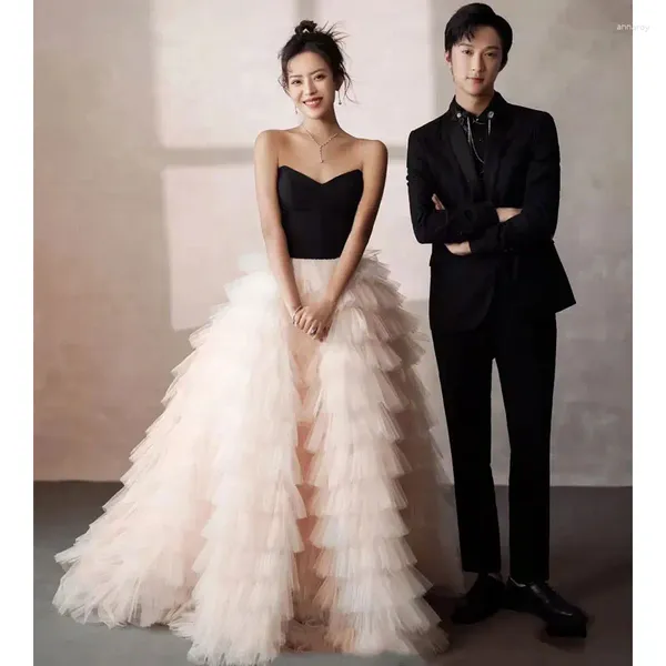 Abiti da festa abiti da sposa della chiesa da sposa donne in tulle rosa nero tutu palla lunga gowm molto elegante concorso di banchetti formali da sera molto elegante