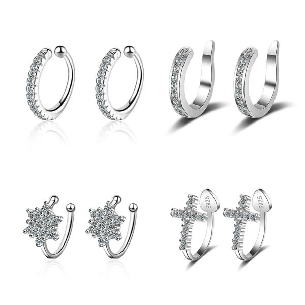 Orecchini 925 Silver Simple Clip di cristallo con zircone SIGLIO SU CUFFARE ORESCHI DONNE Piccoli polsini a clip per aurico