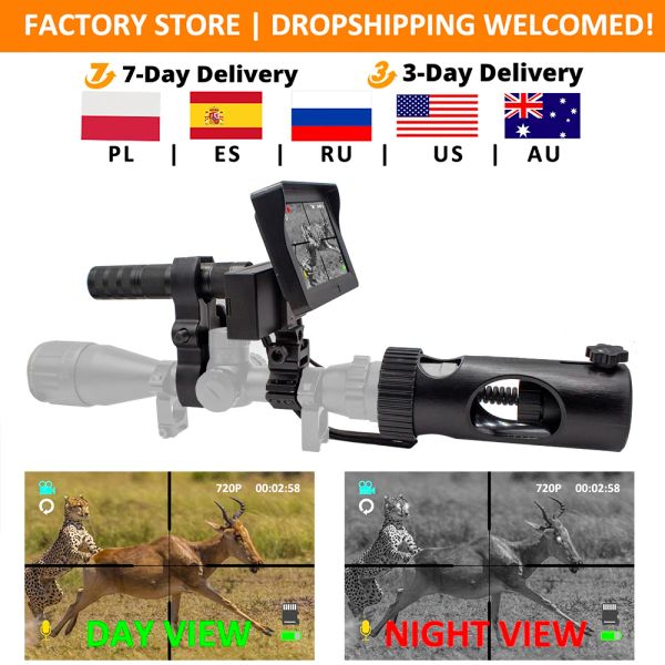 Scopes 2A Fai da te 720p Cameriera di attaccamento della visione notturna HD con display LCD e torcia IR per fucile caduta tattica