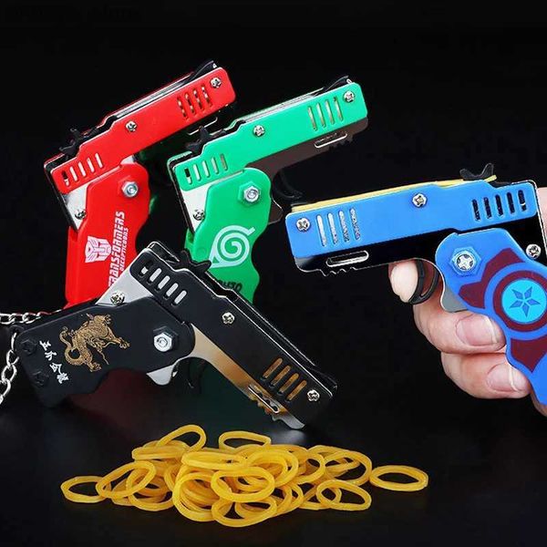 Gun Toys 1pc Mini Toy Metal Gun с резиновой группой Fun Folding Pistol Key Pendant Pendation Kids День рождения подарки Toys Girl Girl Game Party Favorsl2404