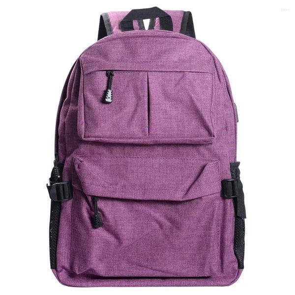 Backpack Purple Laptop USB Carica zaino per computer Stile Casual Style Borse da viaggio per business Scuola