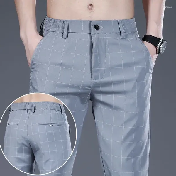 Calça masculina 2024 verão retro elegante moda solta desgaste casual de botão de xadrez irregular zíper poliesterSoverSized y2k chicpants