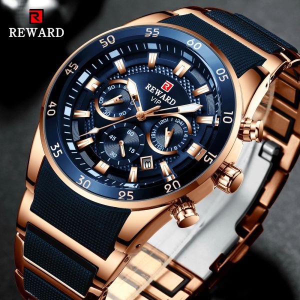 Recompensa Recompensa Sport Men Watches Brand Lumious Hands Chronógrafo Male Wristwatches Mens impermeável aço completo Montre Homme 2021