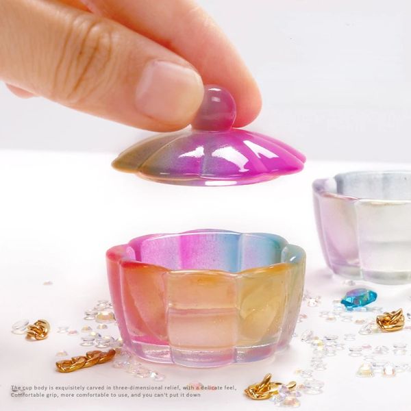 Líquidos 1pcs cristal acrílico vidroprílico em pó líquido unha xícara de prato de tampa de tampa de copo de copo Misture ferramentas de unhas coloridas