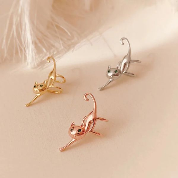 Серьги ретро -сказочные кошки на серьги без пронзительного корейского стиля Симпатичные левые ушные манжеты