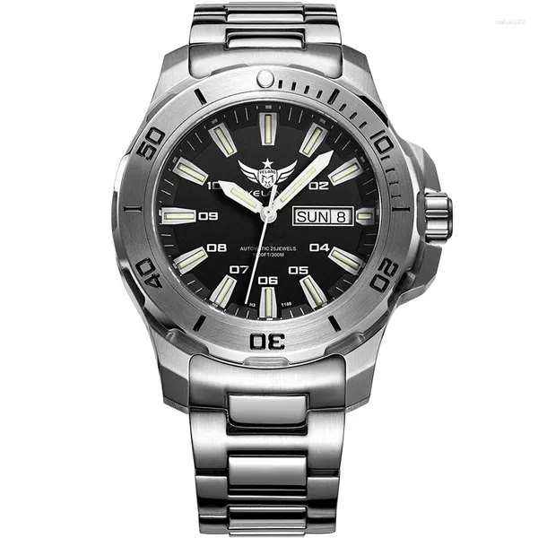 Avanadores de pulso Yelang Men Military Watch 44mm Automático Mecânico Avanical Sapphire Dive 300m Válvula de hélio à prova d'água