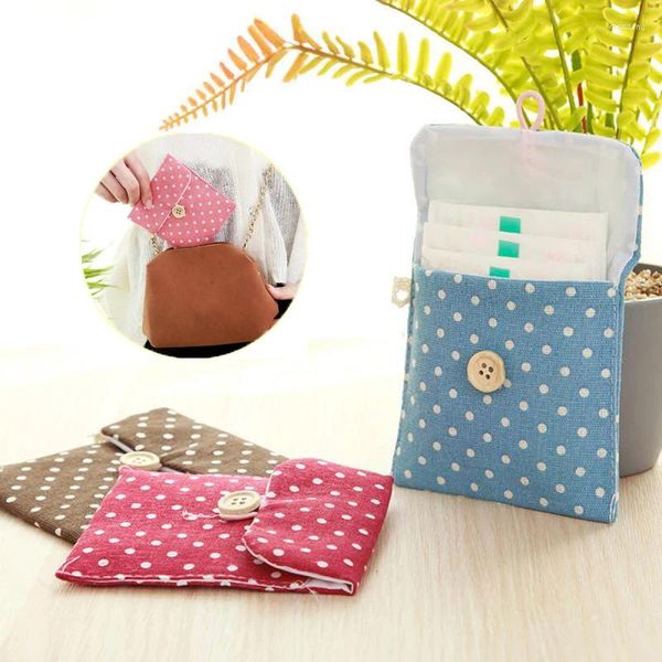 Aufbewahrungstaschen Frauen Mädchen Sanitär Serviettenbeutel Polka Punkte mini tragbare Baumwollwindwindelhygiene Handtuch Taschenmünze Geldbeutel Juwelier Organizer