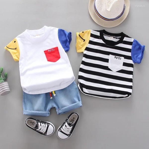 Kleidungsstücke koreanische Version Baby Kurzärärmeleis Anzüge Sommer Baumwollkinder T-Shirt Denim Shorts Handsome