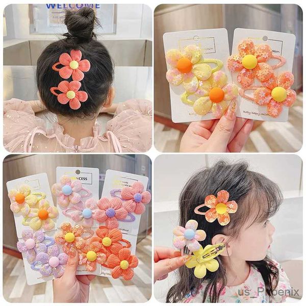 Hair Accessoires 2 PCs/Set neue Mädchen süße Farben Pepaillon Blume Ornament Hair Clips Kinder Süße Barrettes Haarnadel Kinder Haarzubehör Accessoires