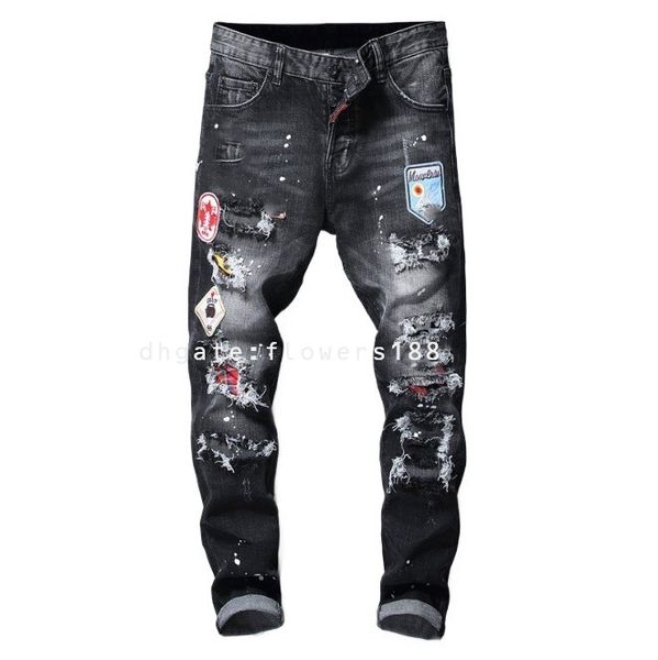 Jeans masculinos Segundo Square Red Multi Craft Novo jeans desgastado e americano Comércio exterior Original Patched Distrange Slim Fit Jeans