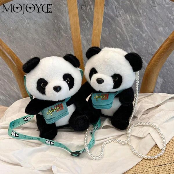 Bag Frauen süßer Cartoon mit Reißverschluss Panda flauschiger Schlinge weiche Plüsch -Schulter -Damen Reisen Geldbörsen