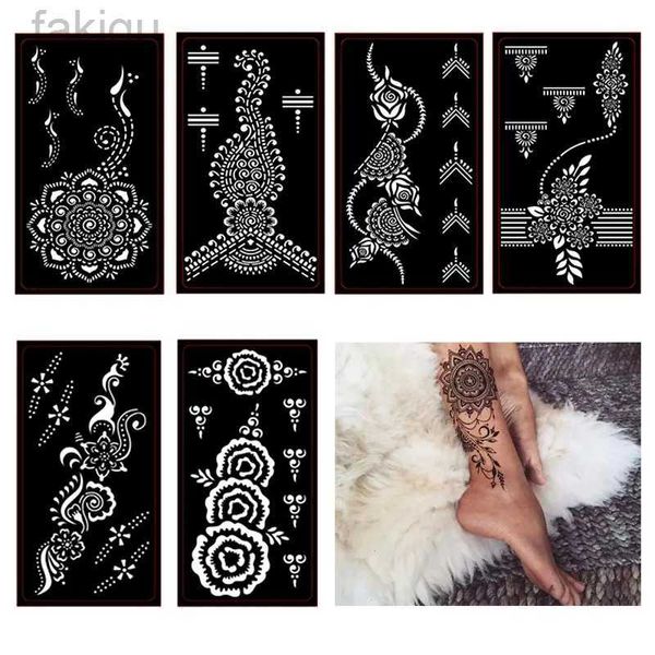 Körperfarbe 6pcs Selbstklebend wiederverwendbares Henna Tattoo Schablone