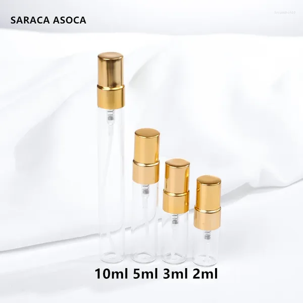 Depolama Şişeleri 5ml 100 Bölge/Lot Mini Cam Parfüm Metal Sprey Boş Parfum Kılıfı Doldurulabilir Şişe Örnek Altın Gümüş