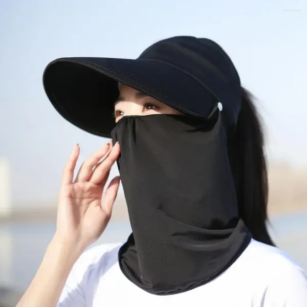 Beretti Cappelli di seta estiva per donne con protezione del collo della maschera larga brim anti -UV staccabile per esterno da esterno Sunhat