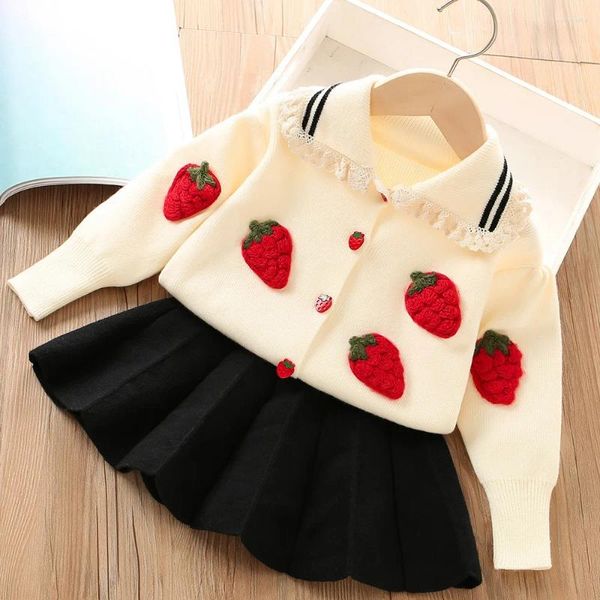 Roupas conjuntos de roupas para meninas roupas de inverno de roupas de inverno, roupas doces suéter de malha de malha e saia menina infantil malha