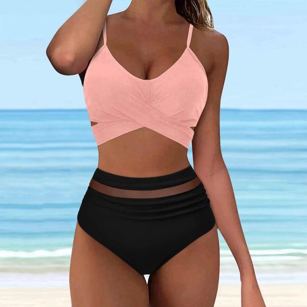 Frauen Badebekleidung Sommer solide gegen Nackenausschnitt getäfter Bikini Set Women Board Shorts Größe 14 für Swim 3