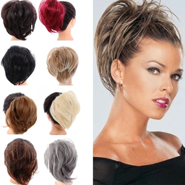 Chignon Lupu Kadın Sentetik Saç Scrunchie Saç Bun Chignon Elastik Bant Saç kravat Klipsi Düz Saç Parçası At kuyruğu