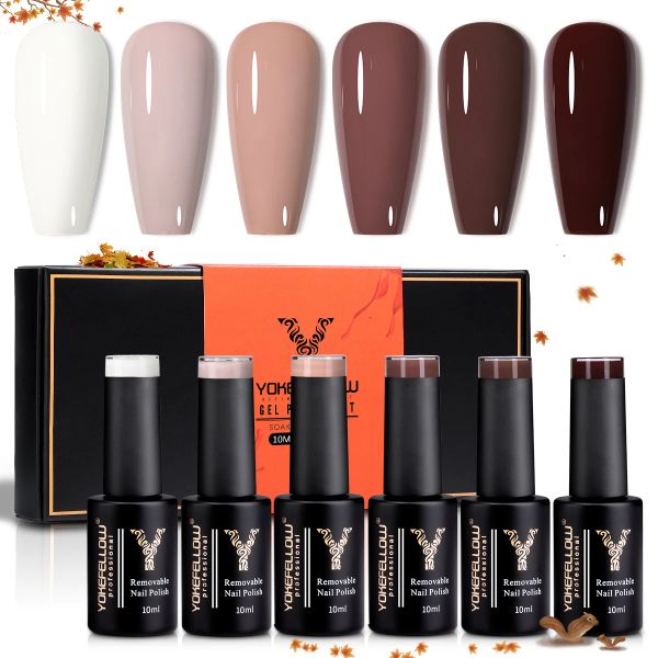 Kits Yokefellow 6pcs/Set Herbst Wintergel Nagellack halb dauerhaft UV LED Gel Lack Braun Orange Kürbis Halloween Weihnachtsgeschenk