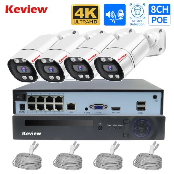 Controle 4K 8MP 4MP 8CH Poe IP Vigilância Sistema de segurança de câmeras de segurança Kit Definer AI Detecção de face Audio Smart Outdoor IP Camera NVR Conjunto