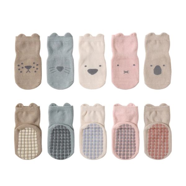 Strumpfhosen 5 Paare Säugling Neugeborene Baby Antislip Socken für Mädchen und Jungen Accessoires Kleinkind Süßes Cartoon -Bodenstrümpfe