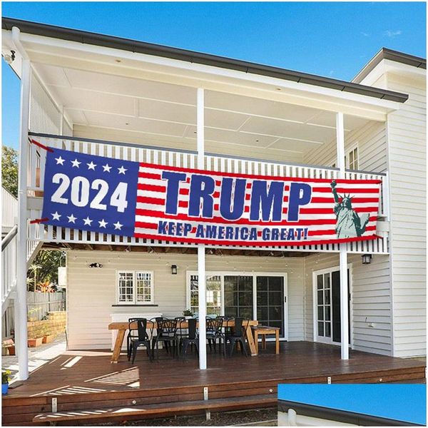 Bandeiras bandeiras Donald Trump 2024 Banners de pátio ao ar livre 200x45cm Take America Back Drop Drop Drop Home Garden Festive Party Supplies Dhrwt