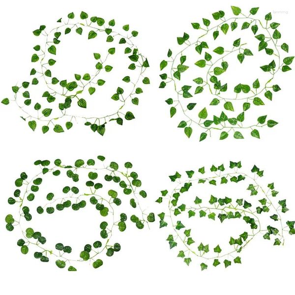 Flores decorativas de 2m de comprimento plantas artificiais de hera verde folhas de uva videira falsa parthenocissus folhagem em casa decoração de barra de casamento