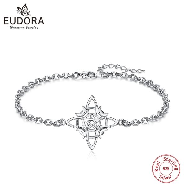 Stränge Eudora 925 Sterling Silber Hexenknoten Armband für Frauen Mann Irish Celtic Knoten Hexerei Amulett Kette Armband Wicca Schmuck Schmuck