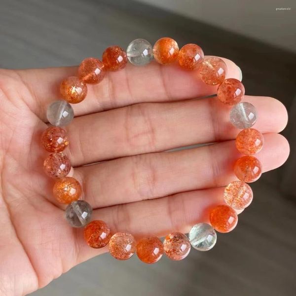 Strand Natural Orange Red Sunstone Sunchberry Quarzo Bracciale Beryl Bracciale Arusha 9mm Clear Round Braggletta