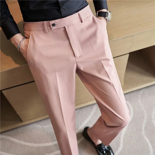 Herrenanpasshosen Herbst Pink Blue Slim Fit Business Formale Hose Britische Stil hübsches Freizeitkleid Hosen Männer Kleidung 240412