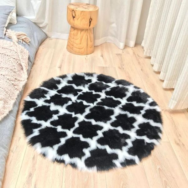 Tapetes de tapete nórdicos nórdicos pretos e fofos para a decoração da sala de estar Faux Fur Carpet Kids Long Plush Rugs Quarto