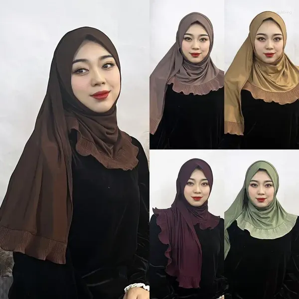 Abbigliamento etnico Arabo in chiffon arabo Long Scarf Donne musulmane Khimar indossano direttamente hijab rotano di colore turbante semplice