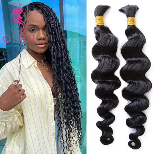 WIGS Cabelo humano de onda corporal brasileiro para traçar ondulação sem trama Bundles de cabelo a granel 100g Pacéis de cabelo a granel por atacado para tranças boho