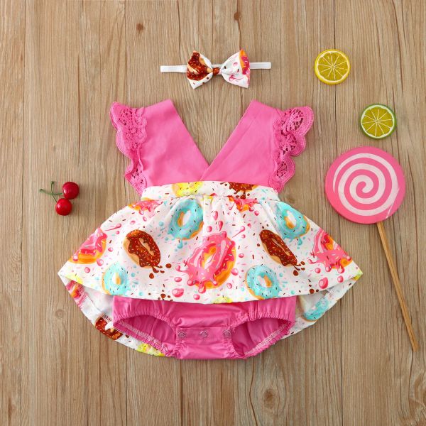 One-Pieces 024 Monate Sommer Neugeborene Mädchen ärmellose Bodysuit +Stirnbänder Sets Spitzenkleid Strampler Mädchen Prinzessin Kleidung Sets