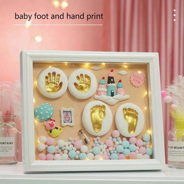 Frames DIY Hand- und Fußabdruck Modellierung Ton Baby Fußabdruck Baby Fotorahmen Geschenkbox Farbe Ton Souvenir Neugeborene Plastikine Baby Geschenke