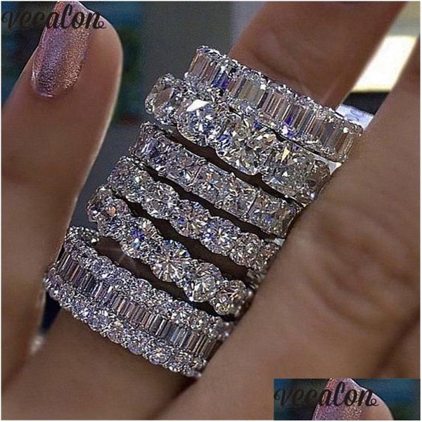 Ringe Vecalon 8 Styles Lustre Promise Band Ring 925 Sterling Sier Diamond Engagement für Frauen Männer Schmuck Drop Lieferung DHSD0