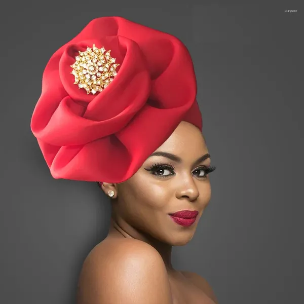 Roupas étnicas 2024 Mulheres da moda Big Flower Turbano Moda Moda Muçulmana Caps Caps Diamantes Cabeça Ladies Bandana Chemo Cap African